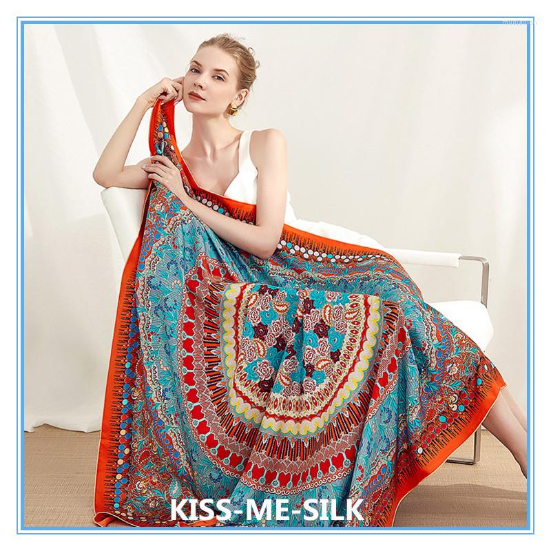 

Scarves KMS-002 Sunscreen Shawl Heavy Mummi Silk Twill Large Square Scarf Handmade Curled Mulberry-silk Gift 135 135CM/102G