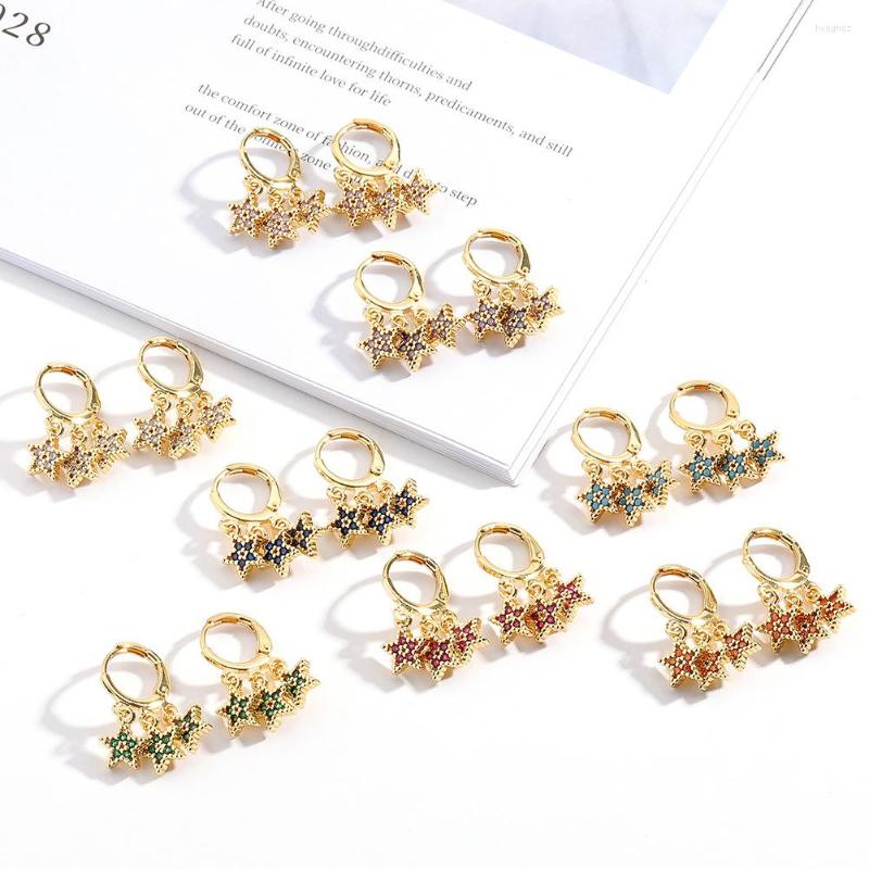 

Hoop Earrings Fashion Women's Jewelry Multi-layer Pentagram Copper Inlaid Zircon Hip Hop Nightclub Accessories Gifts