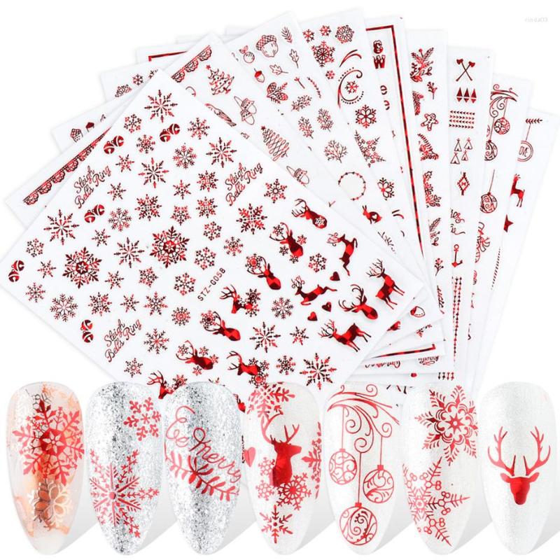 

Nail Stickers 9pcs Christmas Set 3D Snowflakes Red Green Gold Luminous Winter Art Decals Slider Foil Manicure TRSTZG050-058, Stzg50-58 9pcs red