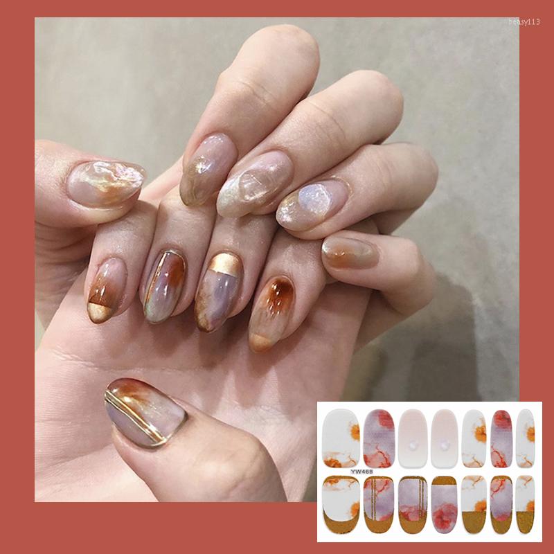 

Nail Stickers 14Tips/Sheet 2022 Designed Full Wraps Shiny Art Sticker Decals Gradient Marble Strips DIY Salon Manicure Drop Ship, Yw543