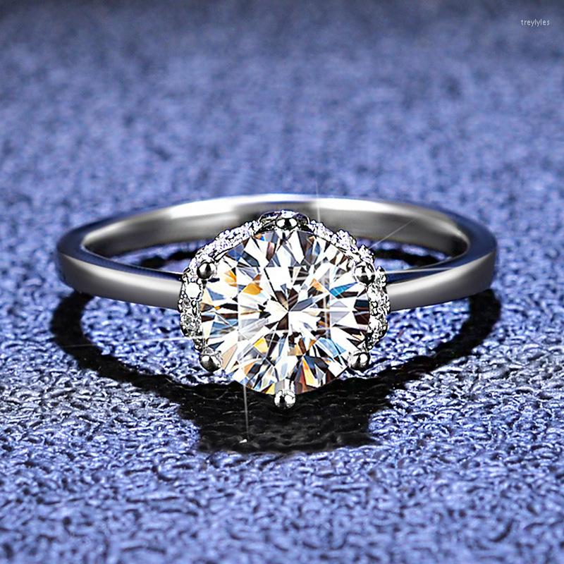 

Cluster Rings D Color Moissanite Ring Female S925 Sterling Silver Classic Six-claw Round 1 Engagement Jewelry