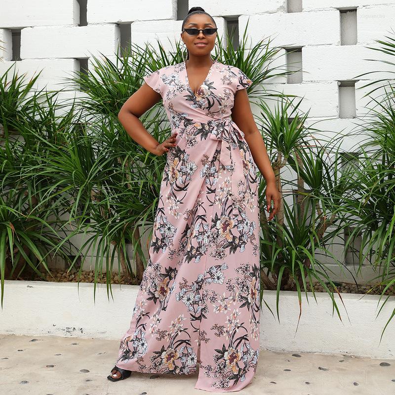 

Ethnic Clothing Summer African Clothes For Women Plus Size Printing Chiffon Long Dress European Casual One Piece Bandage YS1803