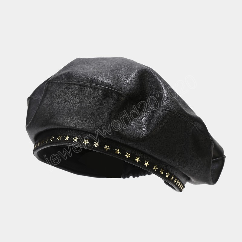

Women Fashion Beret Cap Pu Leather Berets French Artist Warm Beanie Hat Female Ladies All-Match Adjustable Hat Gift