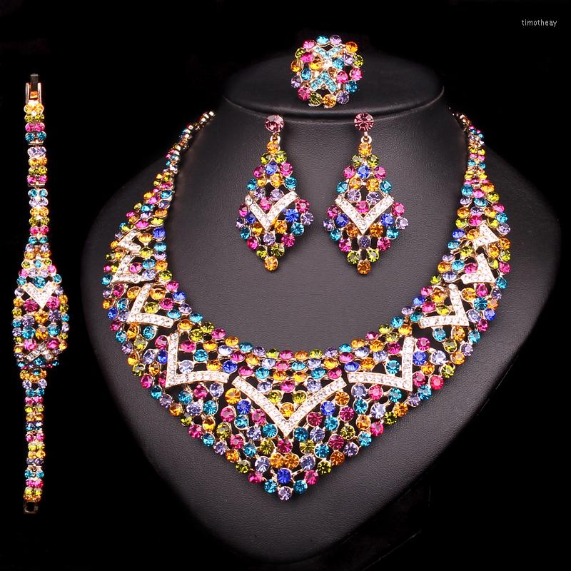 

Necklace Earrings Set 4 PCS SETS Bridal Wedding Earring Bracelet Ring For Brides Party Accessories Prom Decoration Gift Women, Picture shown