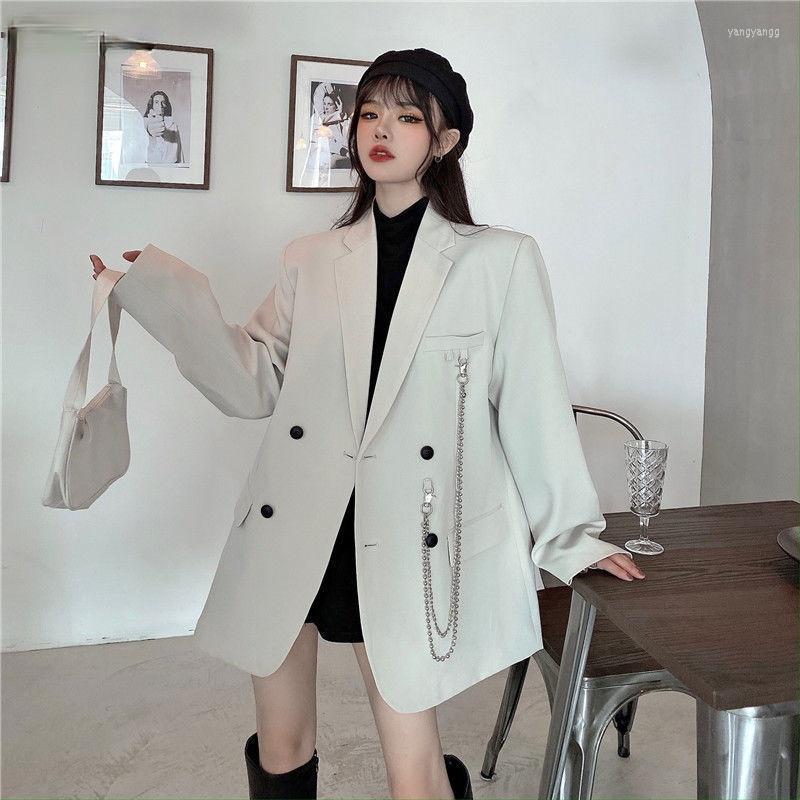 

Women's Suits Blazers Women Outerwear Fashionable Causal All-match Korean Style Office Ladies Long Sleeve Solid Loose Thin Double Breasted, Beige