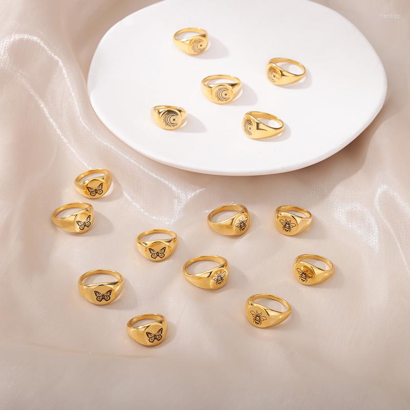 

Wedding Rings Ins Trendy Stainless Steel For Women Men Bee Planet Butterfly Ring Lover Couple Gothic Jewelry Gift Bague