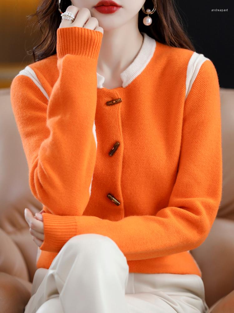 

Women' Knits Merino Cashmere Sweater Ladies Round Neck Patchwork Cardigan Autumn / Winter Knit Tops Casual Loose Korean Fashion Jack, Green