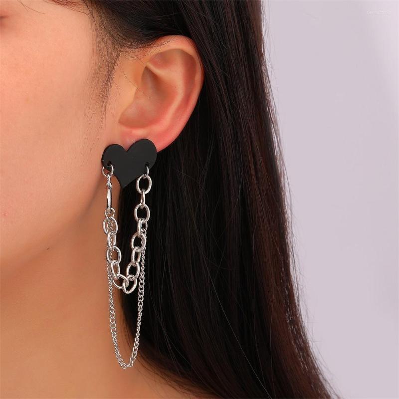 

Dangle Earrings Ins European American Black Love Cold Wind Online Celebrity Fashion Heart-shaped Chain Ear Long Tassel Tide