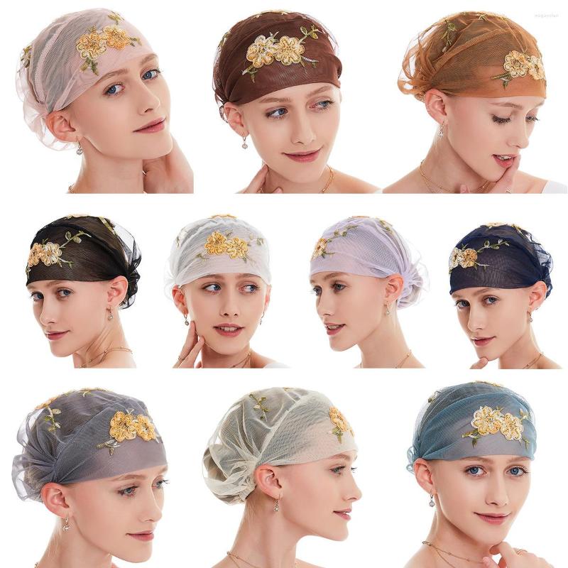 

Ethnic Clothing Muslim Headscarf Hat Thin Embroidery Inner Hijab Caps Solid Color Turban For Women Bonnet India Fashion Headwrap Hats