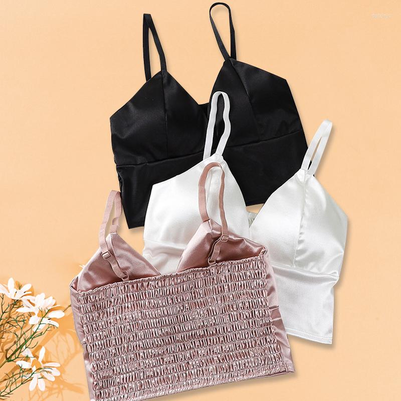 

Camisoles & Tanks Women's Tube Top Comfortable Crop Sexy Satin Camisole Female Wire Free Fashion V-Neck Soft Sleeveless Underwear, Black