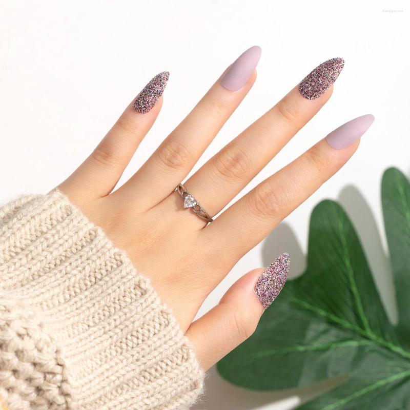 

False Nails 3D Fake Set Short Almond French Tips Press On Faux Ongles DIY Manicure Supplies Glitter Matte Acrylic Nail Kits, Cm02