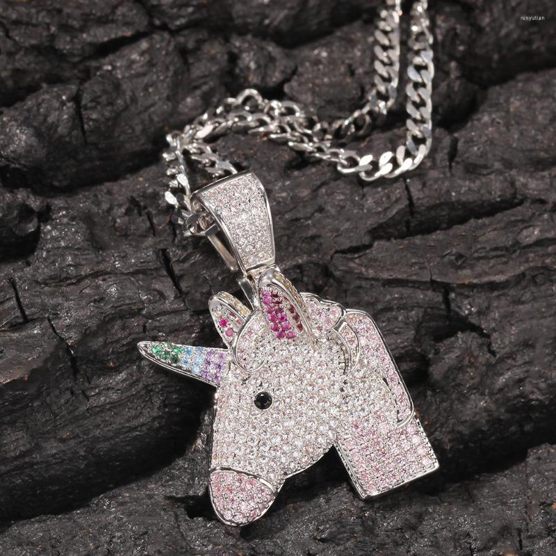 

Pendant Necklaces Animal Head Colorful CZ Pendant&Necklace Mirco Pave Prong Setting For Men Hip Hop Jewelry BP015
