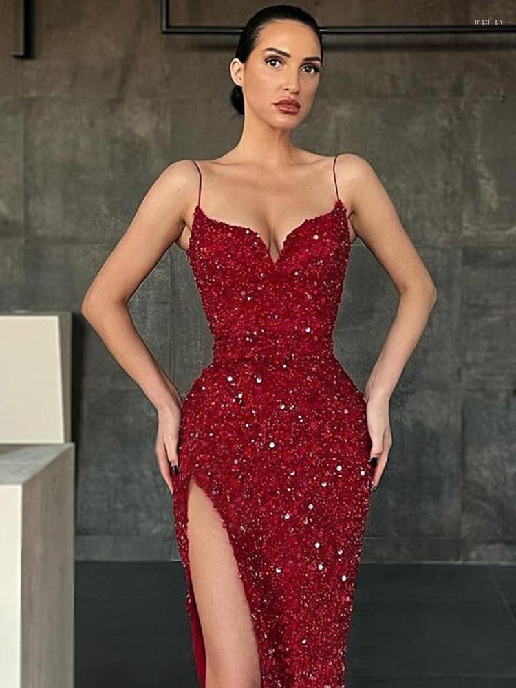 

Casual Dresses Elegant V-neck High Waist Luxury Red Sequin Midi Woman 2022 Sexy Evening Party Purple Slip Dress Wedding Birthday Outfit