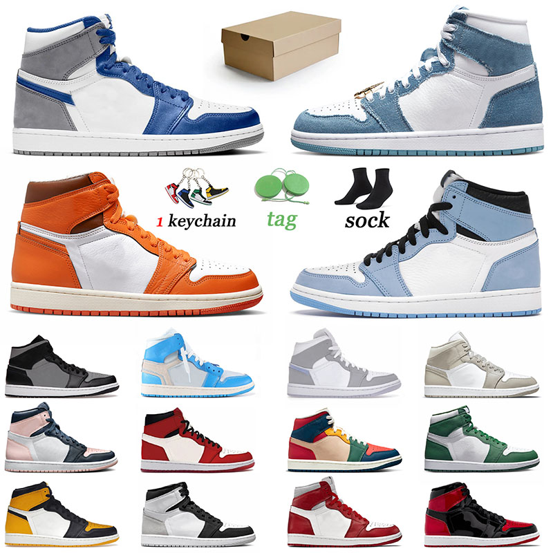 

Jumpman 1 Basketball Shoes Denim Fashion Sneakers 1s Sports High OG True Blue Starfish University Blue Bubble Gum College Grey Mid Shadow Red Men Women 36-46 Trainers, B21 36-46 dios