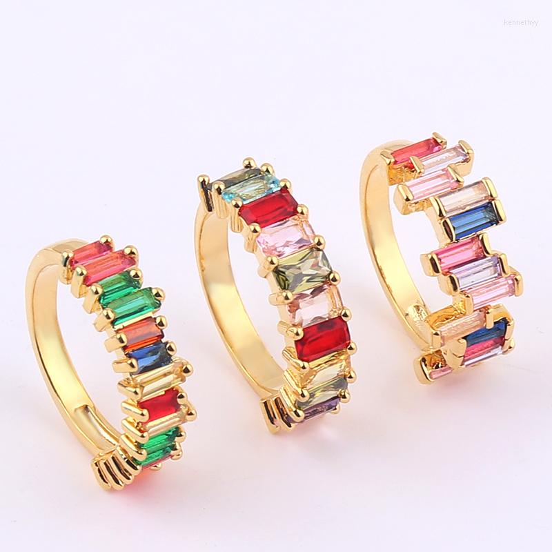 

Wedding Rings Geometric Luxury Boho Rainbow Copper Cubic Zirconia Ring For Women Charm Gold Color Crystal Fine Party Jewelry