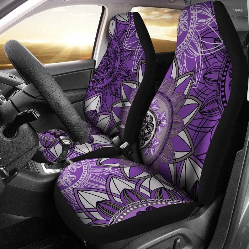 

Car Seat Covers Purple Floral Mandalas Pair 2 Front Cover For Protector Accessory