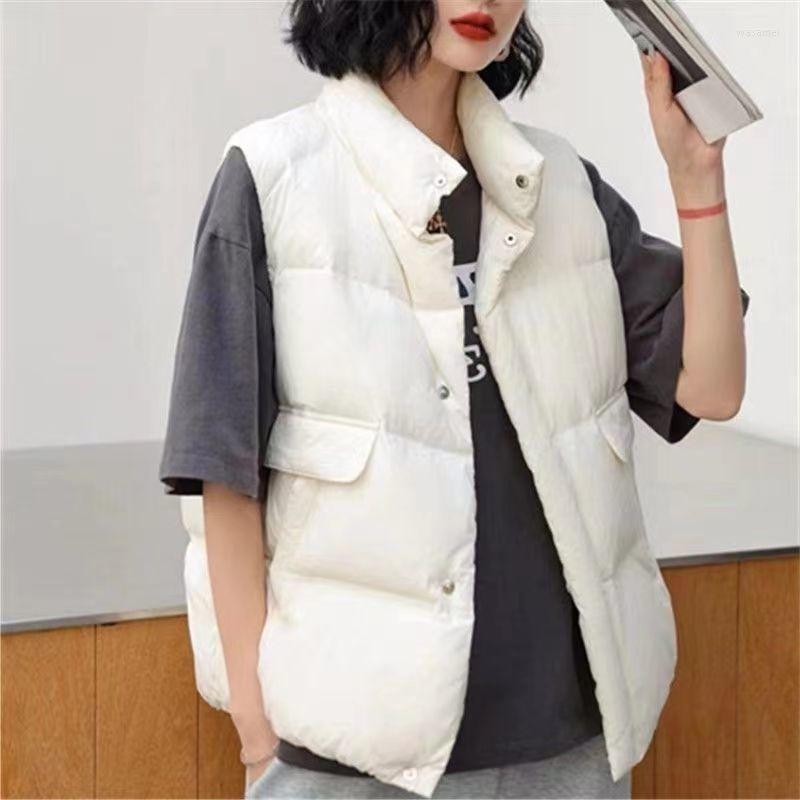 

Women's Vests Stand Collar Women Fashion Zipper Closed Sleeveless Coats Female Casual Autumn Winter Waistcoat Ladies Outwear, Beige