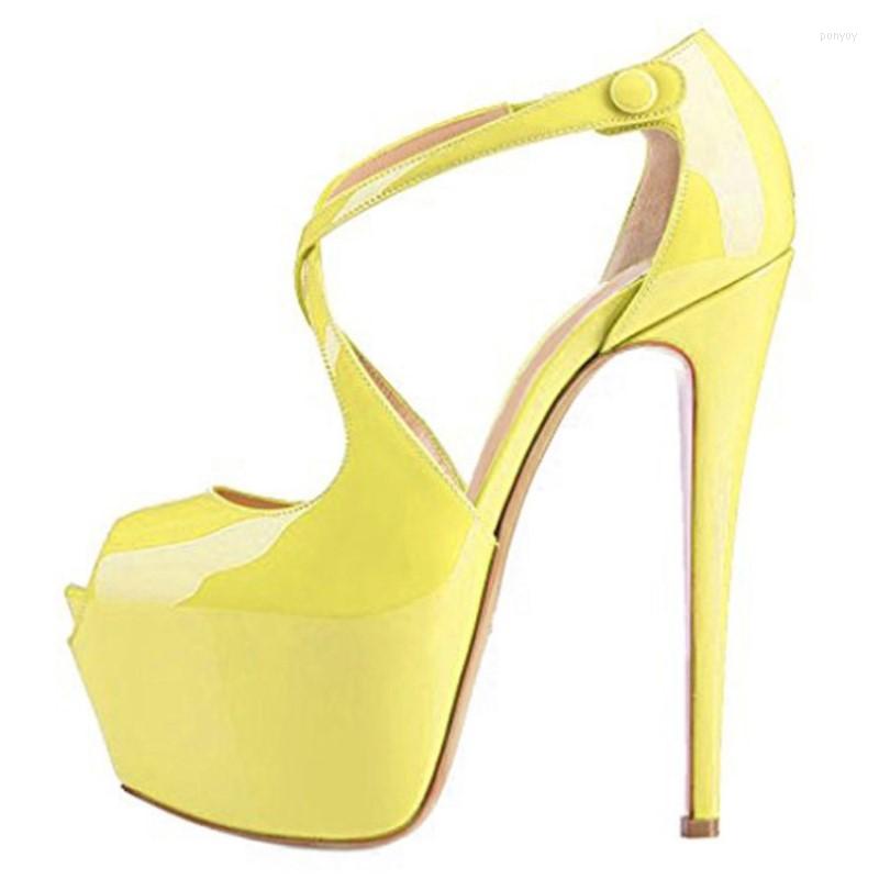 

Sandals SHOFOO Shoes.Fashionable Women's Sandals. About 14.5 Cm High-heeled Shoes. Summer Fashion Show, Yellow