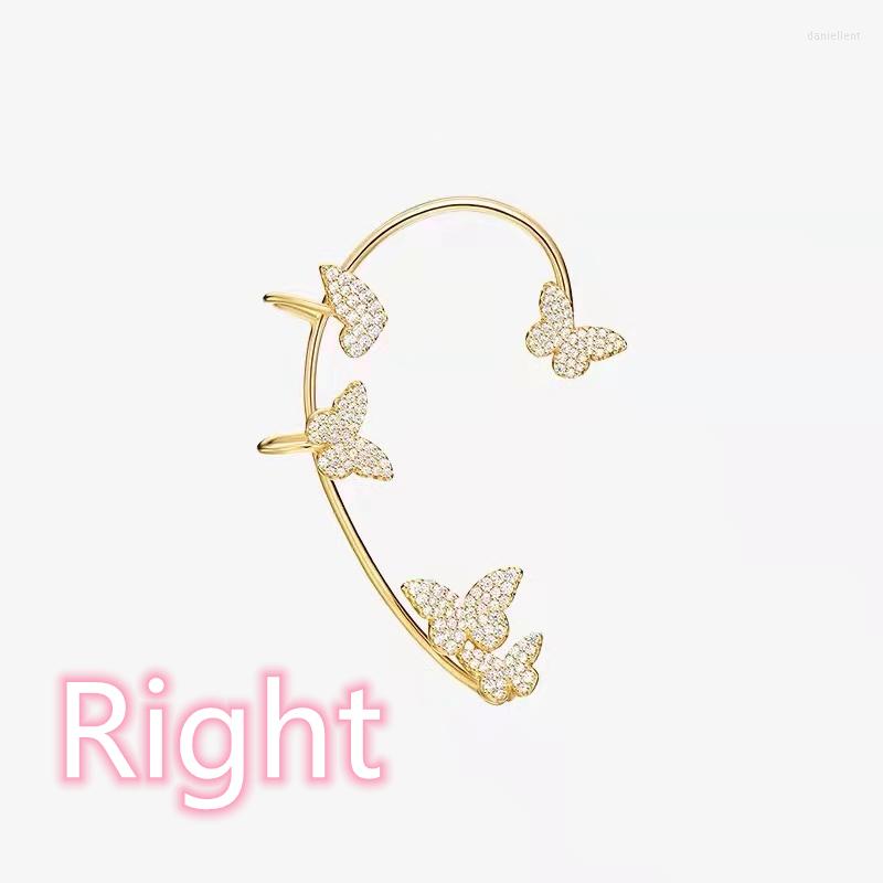 

Backs Earrings 925 Silver Color Butterfly Ear Clip Earring Climber With CZ Zircon Stone Left Right Gold Plated For Women Party Jewelry