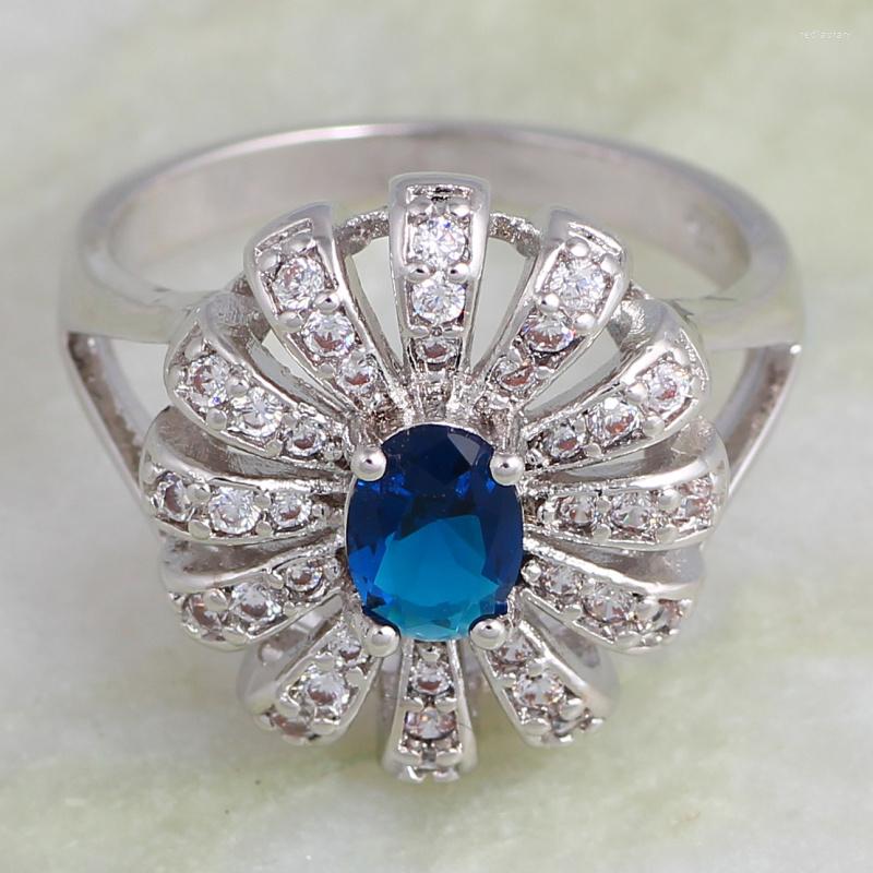 

Wedding Rings Accessories Silver Color Deep Blue Cubic Zirconia CZ For Womens Fashion Bijoux Size 6.5 7 8 9 AR604