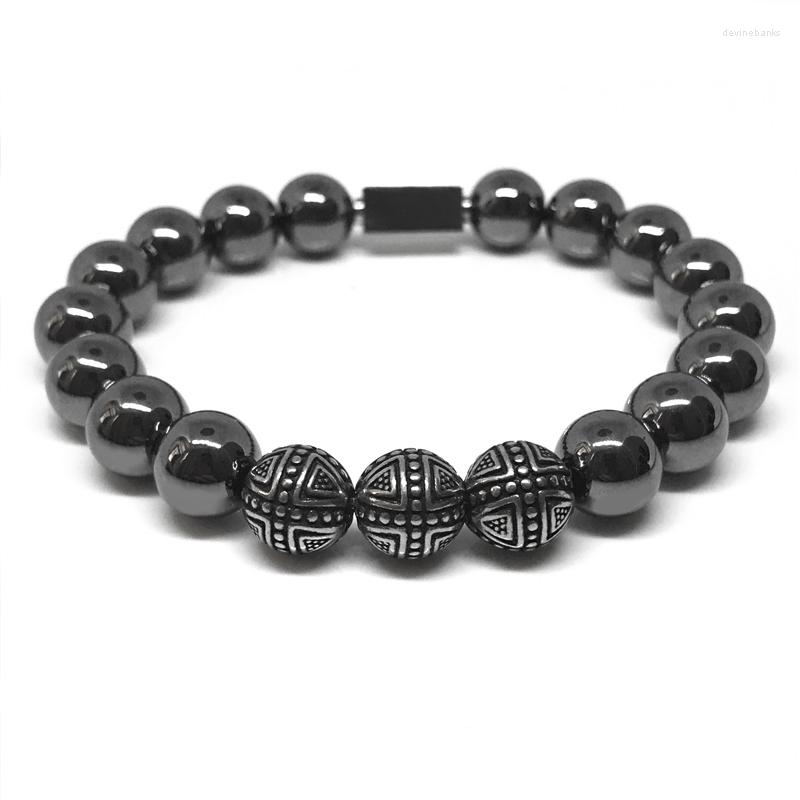 

Strand 2022 Men Bracelet Silver-color 316L Stainless Steel Round Charm 10mm Hematite Energy Stone Beaded For Jewelry