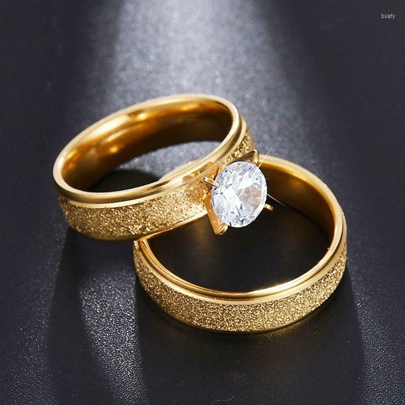 

Wedding Rings Fashion Classic Romantic Couple Ring Sandblasted Inlaid Zircon Engagement Jewelry Promise For Men Women
