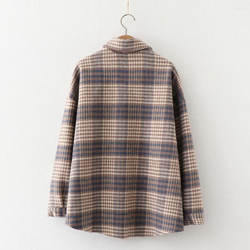 

Women' Blouses Stylish Women Coat Single Breasted Loose Windproof Fleece Lining Plaid Print Woolen Cardigan, Khaki
