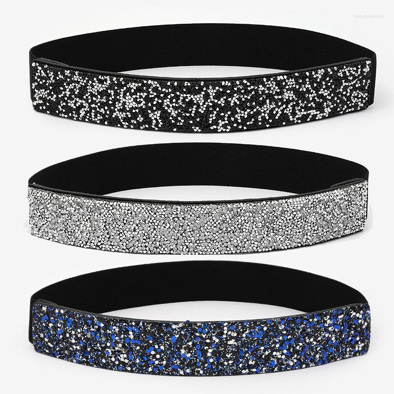 

Belts 2022 Fashion Rhinestones Women Waistband Summer Breathable 3.7cm Wide Elastic Band Elegant Apprael Dresses Ladies, Black