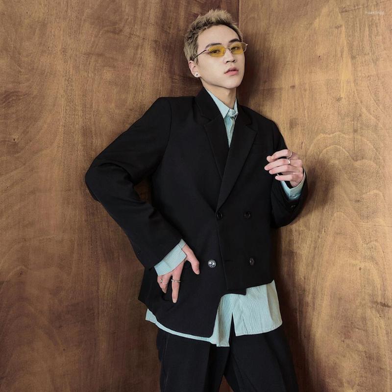 

Men' Suits Customized -6XL Mens Hairstylist Irregular Double-breasted European And American Fashion Leisure Suit, Black