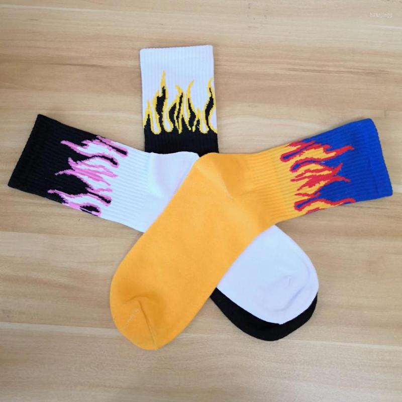

Men's Socks Men Fashion Hip Hop Hit Color On Fire Crew Red Flame Blaze Power Torch Warmth Street Skateboard Cotton, Beige