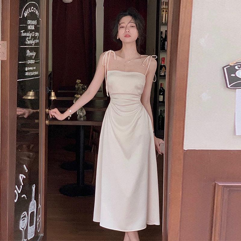 

Casual Dresses Korean Fashion Sexy Suspender Dress Summer Women's Long Midi Maxi Sundress Party Beach Birthday Vintage Bodycon Clothes, Gray