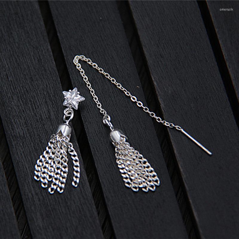 

Dangle Earrings 925 Sterling Silver Earring 82mm 30mm Shape Of Star Tassel Pure Earline Asymmetric Boho Design