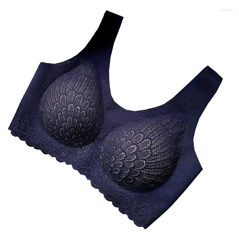 

Bras Summer Bra Trace Less Vest Lace Underwear Padded Seamless Ladies Thai Latex Intimates Comfort No Rims Lingerie, Black
