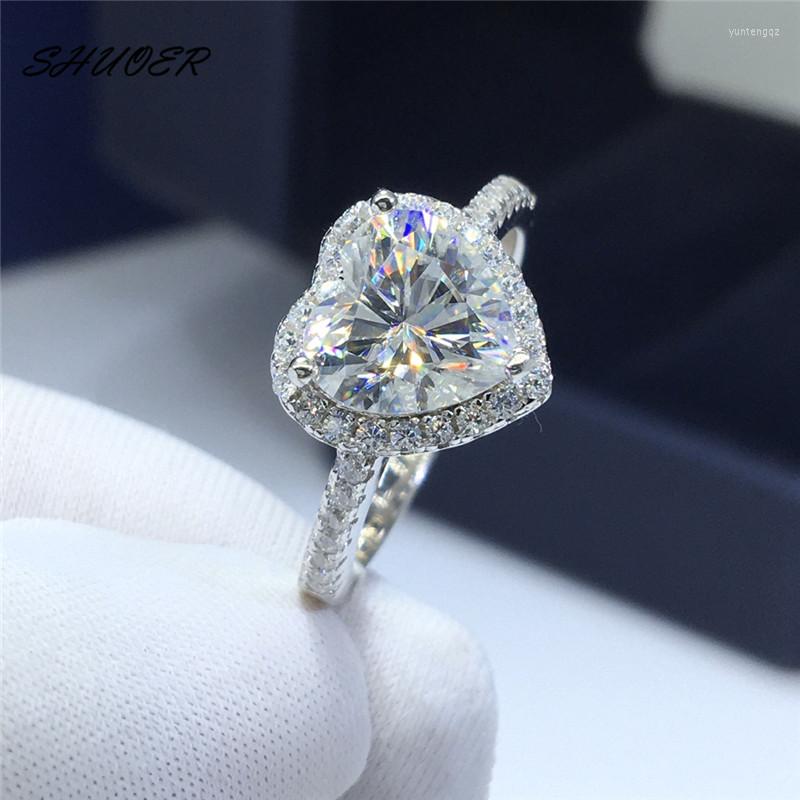 

Cluster Rings Classic 925 Sterling Silver 2 Pass Diamond Brilliant Cut D Color Moissanite Heart Ring For Women Wedding Jewelry