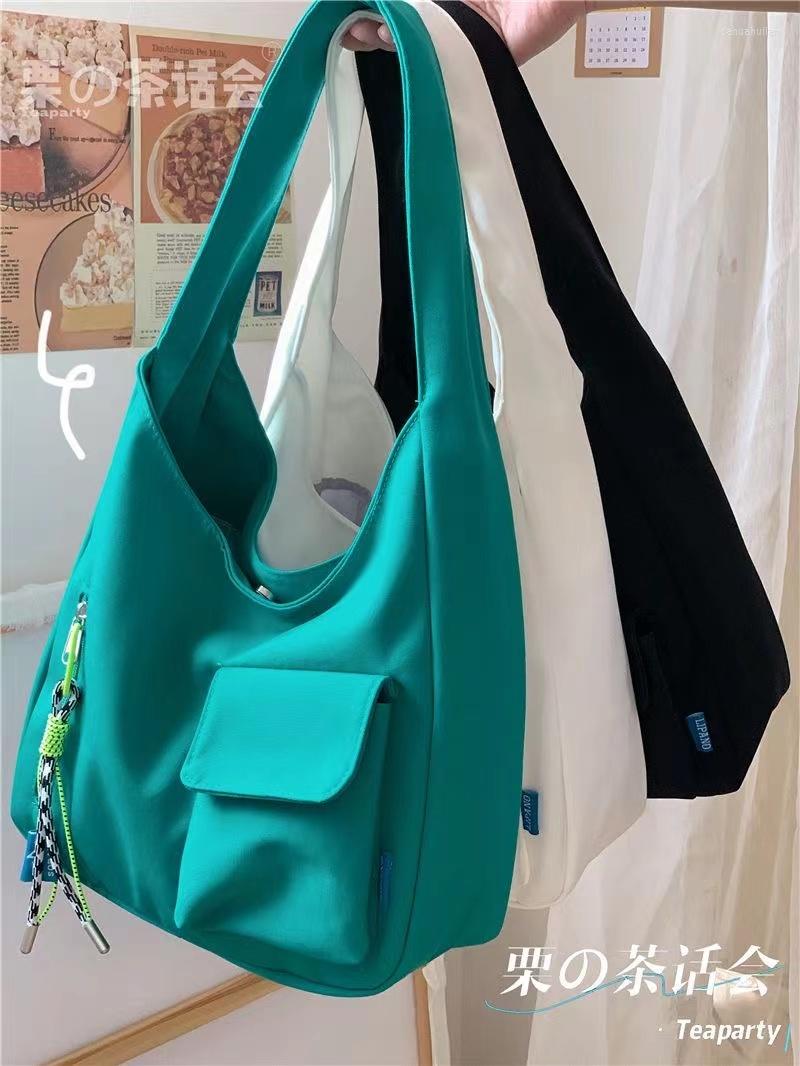 

Evening Bags Simple Shoulder Bag For Women 2022 Japanese Style Nylon Tote Large Capacity School Girls Handbags Bolso Mujer, Green