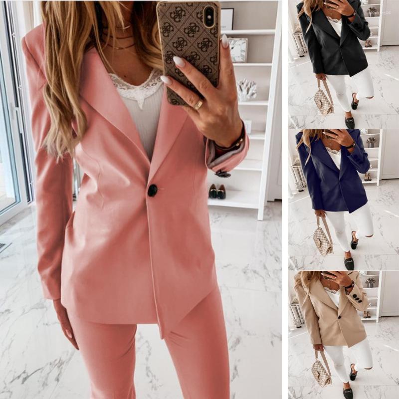 

Women' Suits 2022 Autumn Winter Women Blazer Jacket Notched Collar Long Sleeve Candy Color Casual Suit Female Single Button, Black
