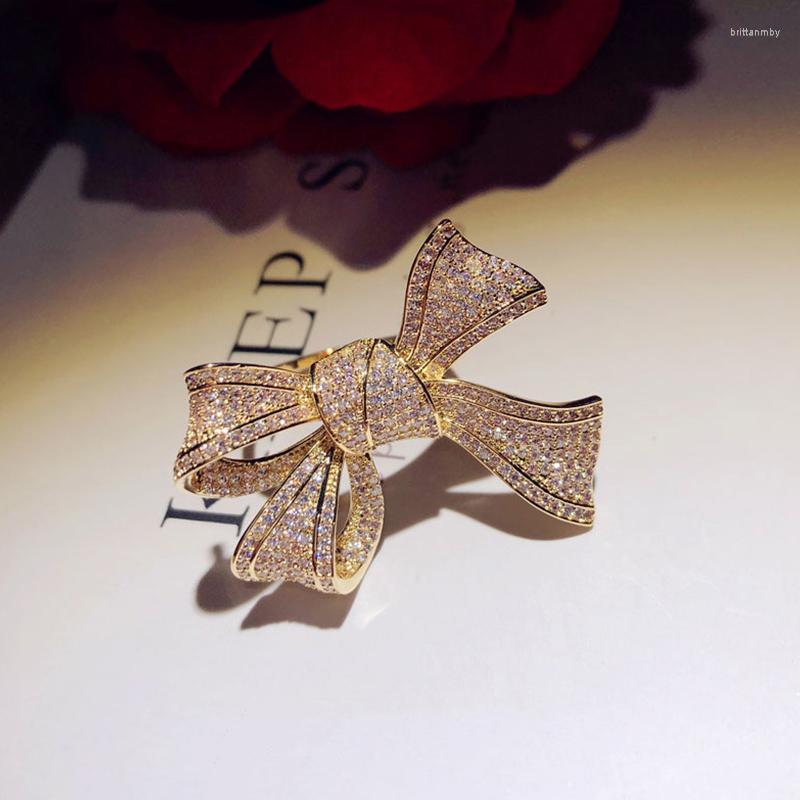 

Cluster Rings Exaggerated Bling Huge Single Bow Gold Color Silver For Women Shining Party Advanced Jewelry Gift