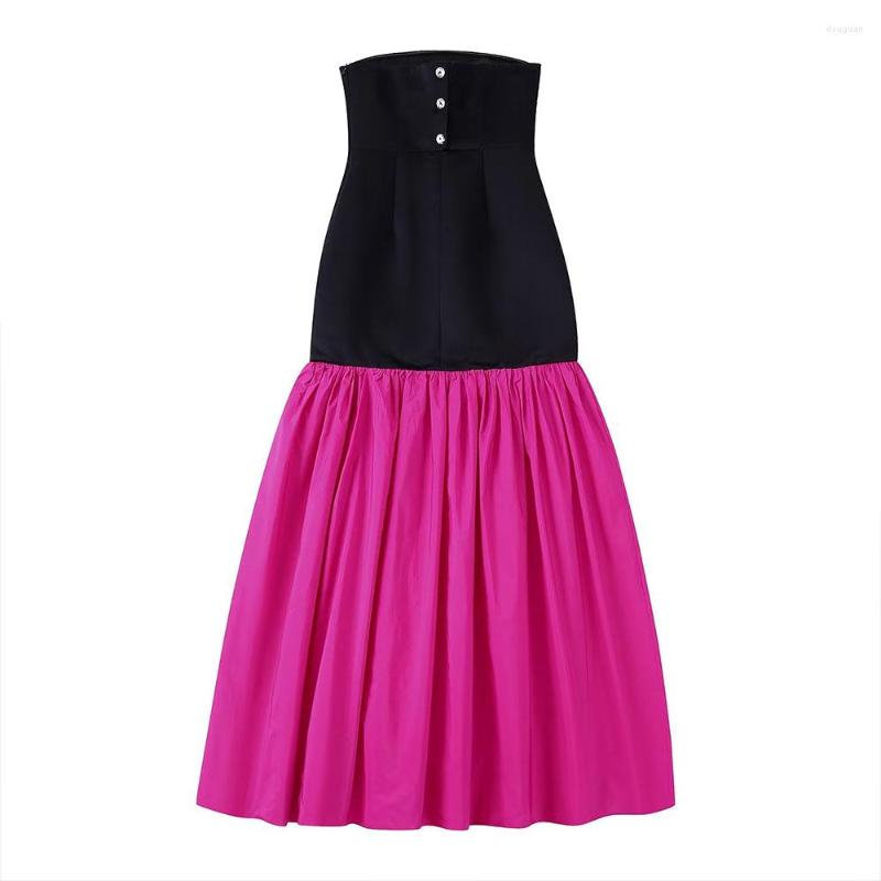 

Casual Dresses ZAA Women's Fashion Autumn 2022 Chic And Elegant Strapless Mosaic Long Vintage Personality Sleeveless Dress, As shown