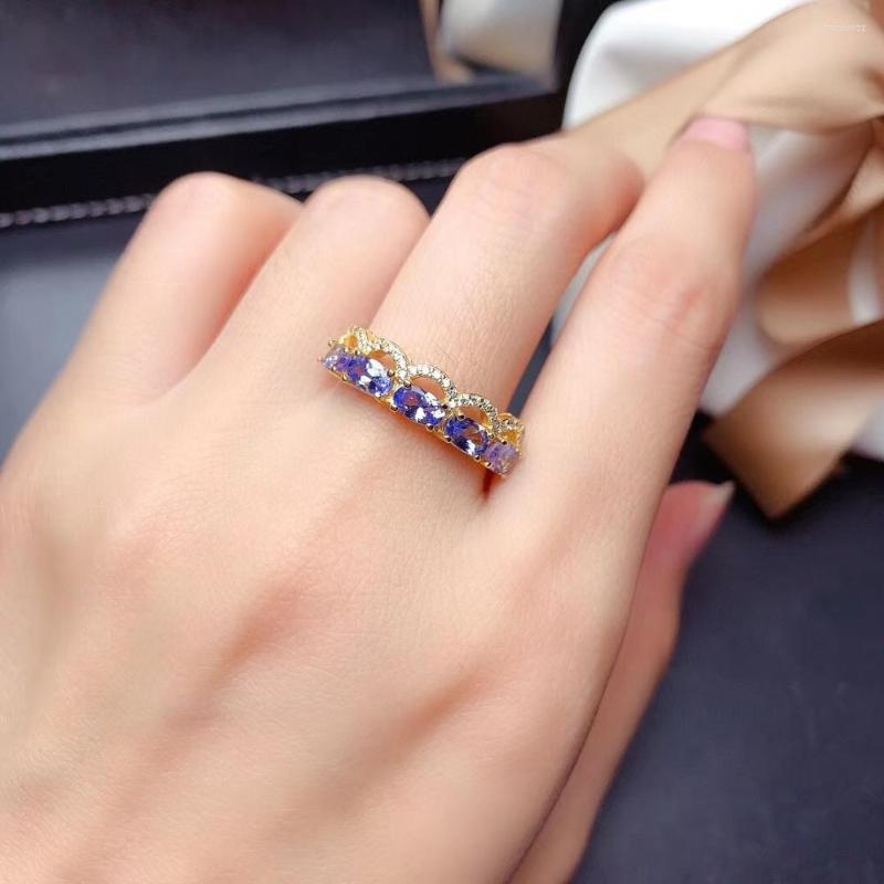 

Cluster Rings Arrival Natural Real Tanzanite Ring 925 Sterling Silver Fine Jewelry