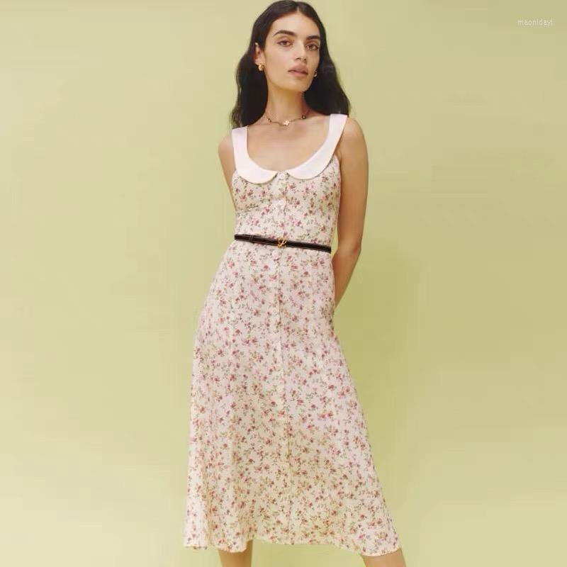 

Casual Dresses Women Vintage Style Doll Collar Sleeveless Dot Print Slim Long Dress, Black