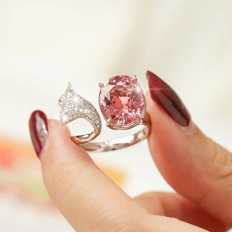 

Wedding Rings Fashionable Resizable Oval Pink Zircon Geometry Ring Jewlery For Women Bridal Prom Party Accessories Gifts G779