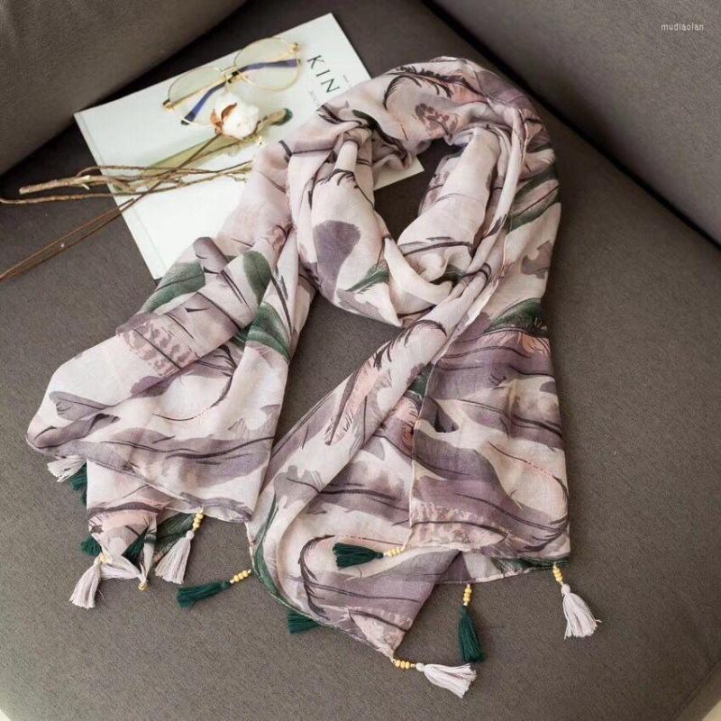 

Scarves Summer 2022 Cotton Viscose Scarf Muslim Hijab Shawls And Wrap Head Feather With Beads Cape Bandana