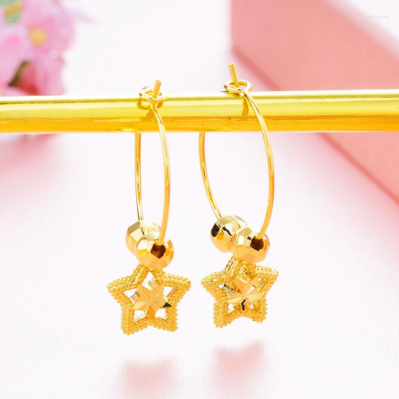 

Dangle Earrings 2022 Korean Fashion Five-pointed Star Big Hoop Stud For Women 24K Gold Color Moon Earring Wedding Jewelry Gifts