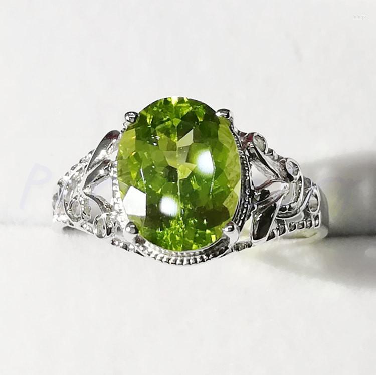 

Cluster Rings Per Jewelry Natural Authentic Peridot Ring 2CT Gemstone 925 Sterling Silver Fine #C991617