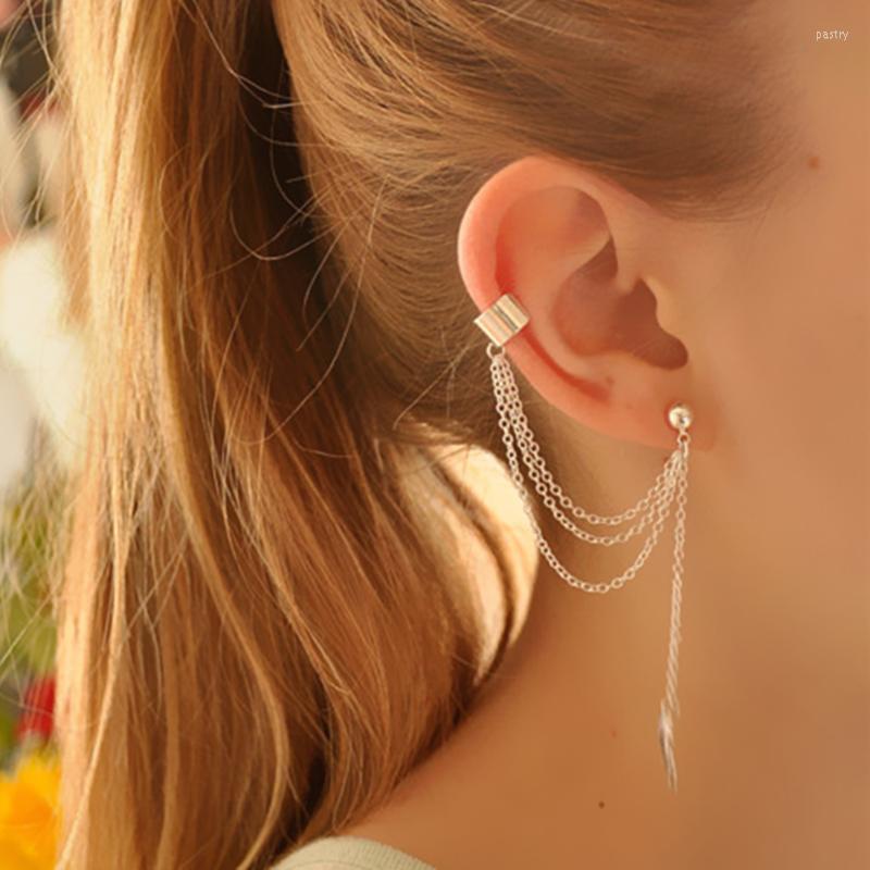 

Stud Earrings 1 Piece Fashion Leaf Design Crystal Tassel For Women Star Ear Cuff Jewelry Silver Color