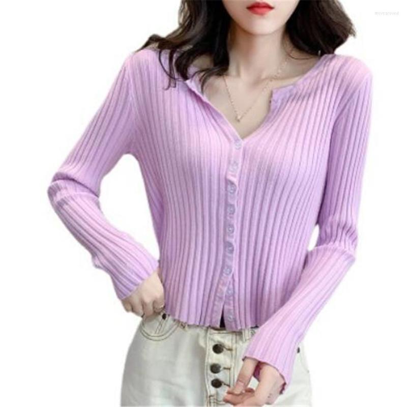 

Women's Knits 2022 Women V-Neck Knitted Full Sleeve Sweaters Cardigans Lady Knit Short Stretchy Autumn Spring Outwear Knitwear Top For, Green