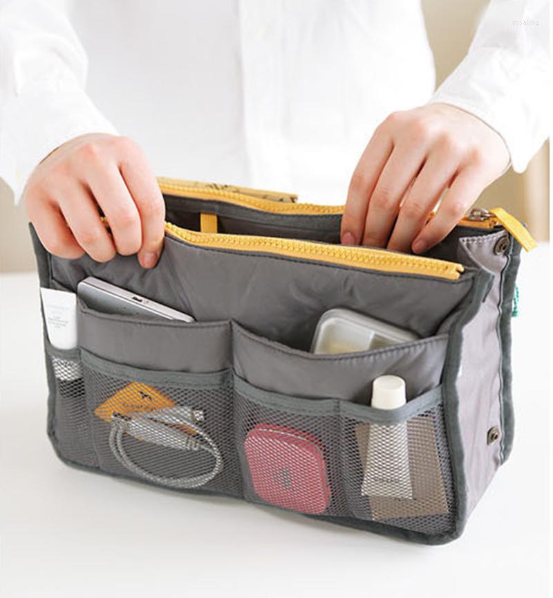 

Storage Boxes Women Travel Makeup Organizers Nylon Insert Handbag Large Space Cosmetic Bags