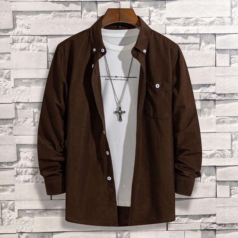 

Men's Casual Shirts Retro Japanese Fashion Corduroy Men Shirt Solid Color Gothic Pocket Star Shaped Long Sleeve Jacket, Black