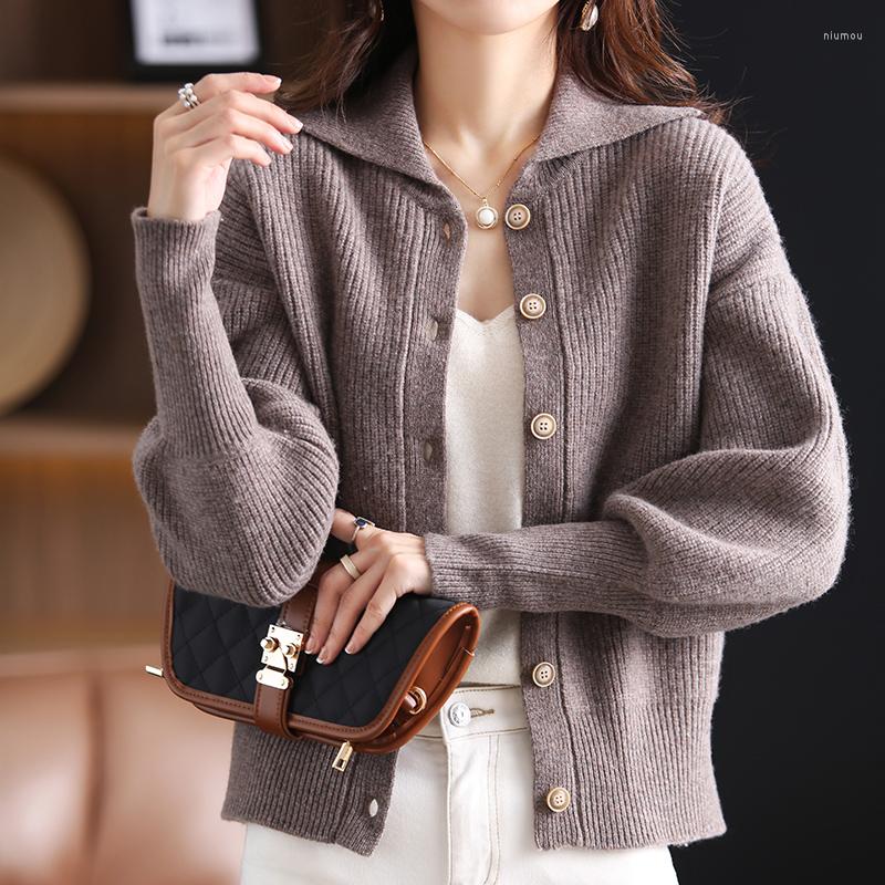 

Women' Knits Ladies Elegant Puff Sleeve Autumn And Winter High-End Soft Cashmere Cardigan Lapel Loose Fashion Exquisite Coat Sweater, Black