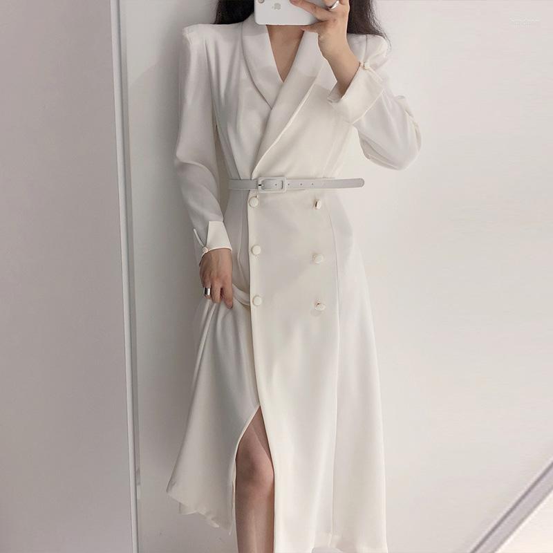 

Women' Suits Women Notched Long Maxi Blazer Dress Double Breasted White Elegant Belt Office Lady Casual Korean Spring Summer Femme Coat, Pink